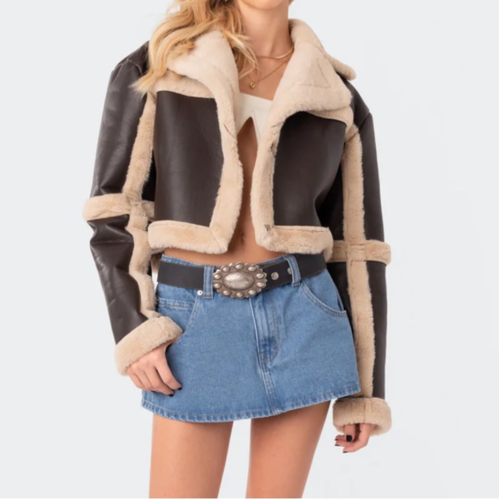 Edikted Ricky Faux Leather Fur Shearling Jacket